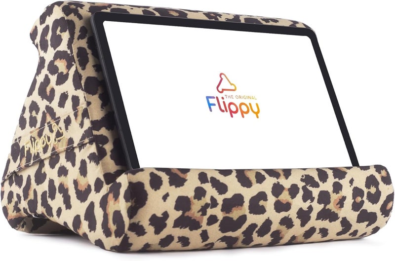 Flippy Original Tablet Pillow Stand & iPad Holder, Gift for Book Lovers & Readers, Multi-Angle Stand with Storage for Lap, Desk & Bed, Compatible with Kindle, Fire, iPad & Samsung, Def Leopard - Image 1
